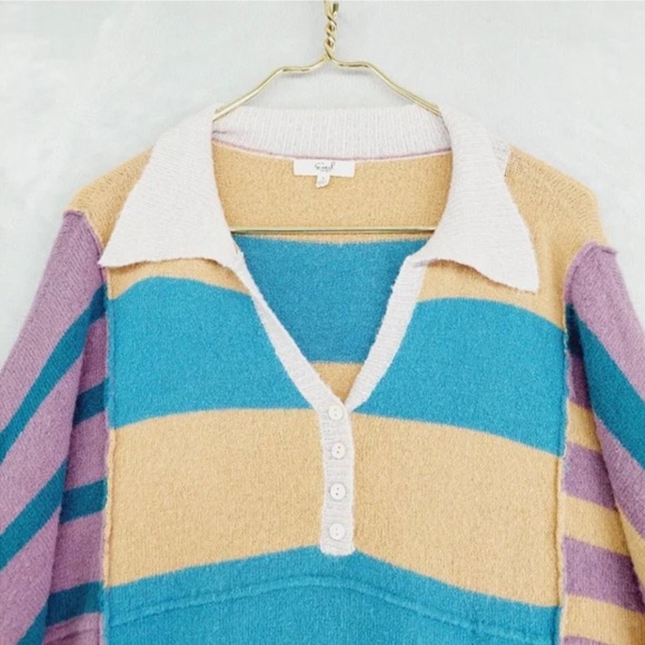 EASEL Multi-Stripe Collared Super Soft Sweater - Picture 3 of 8